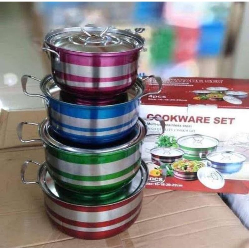 PANCI WARNA WARNI RAINBOW SET 4PCS COOKWARE PANCI STAINLESS STEEL DENGAN TUTUP
