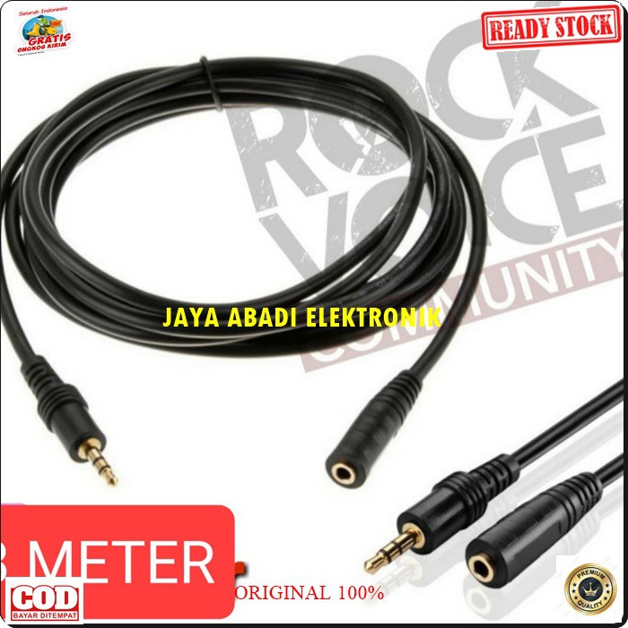 G475 ORIGINAL Kabel Audio sambungan Extension 3.5 mm 3 meter cable sound system suara male female cewe cowo jack jek perpanjangan cable G475  Bisa di gunakan segala audio -Jack 3.5mm male to female -Panjang Kabel 3 METER -Jack &amp; Lobang Goldplate