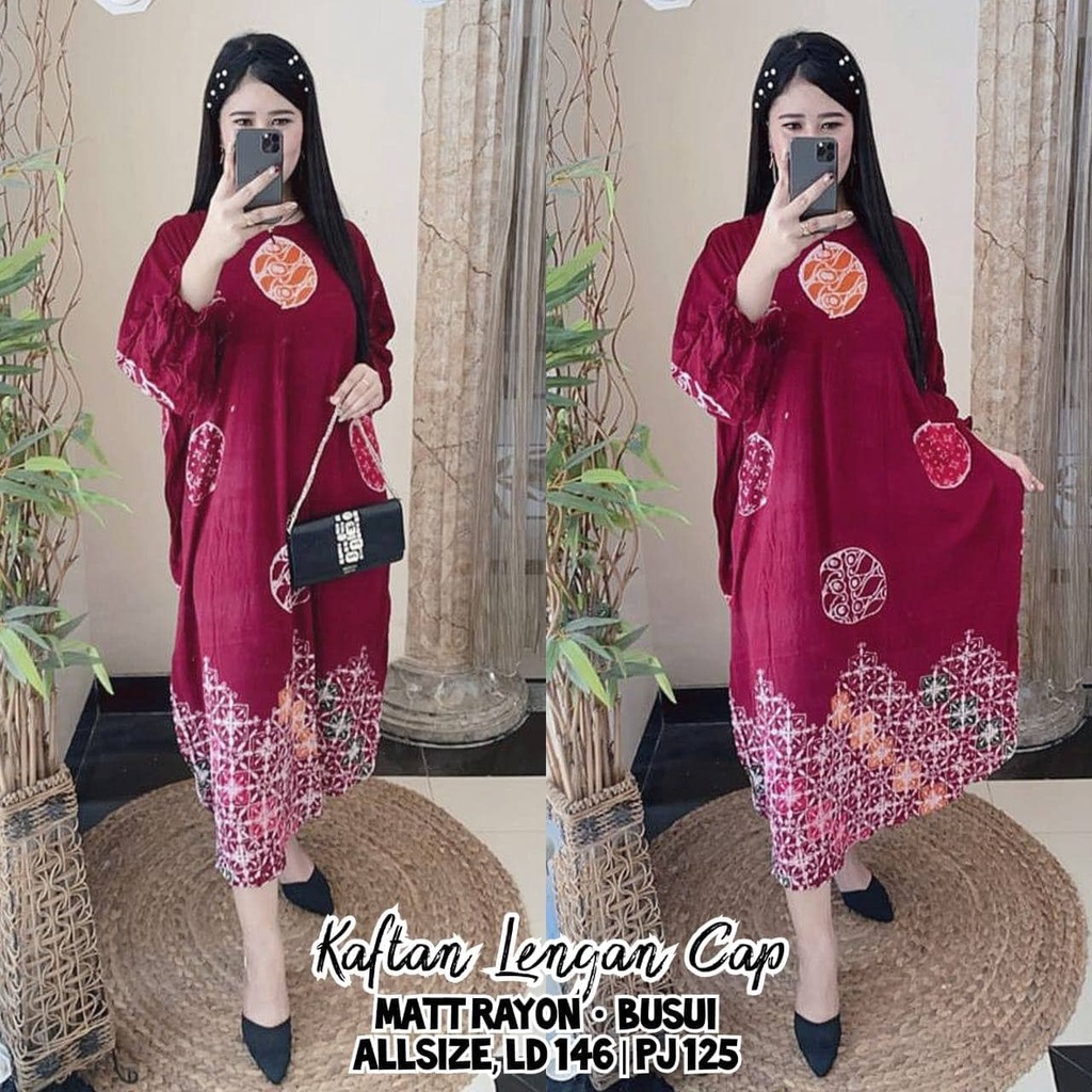 daster batik cap collet kaftan kain rayon santung halus resleting depan busui lengan kerut premium p