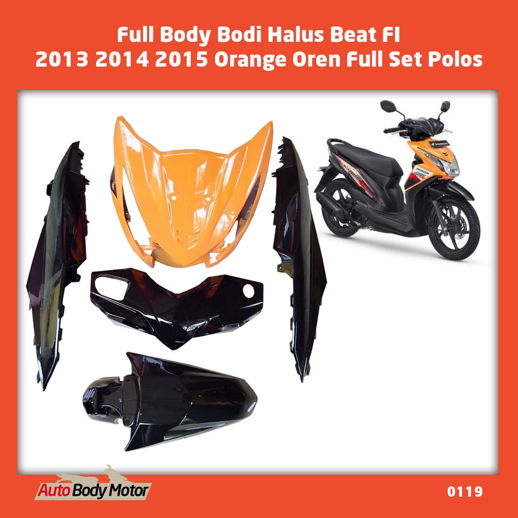 MURAH Full Cover Body Halus Bodi Alus Motor Honda Beat FI 2013 2014 2015 Orange Oren Hitam Full Set 