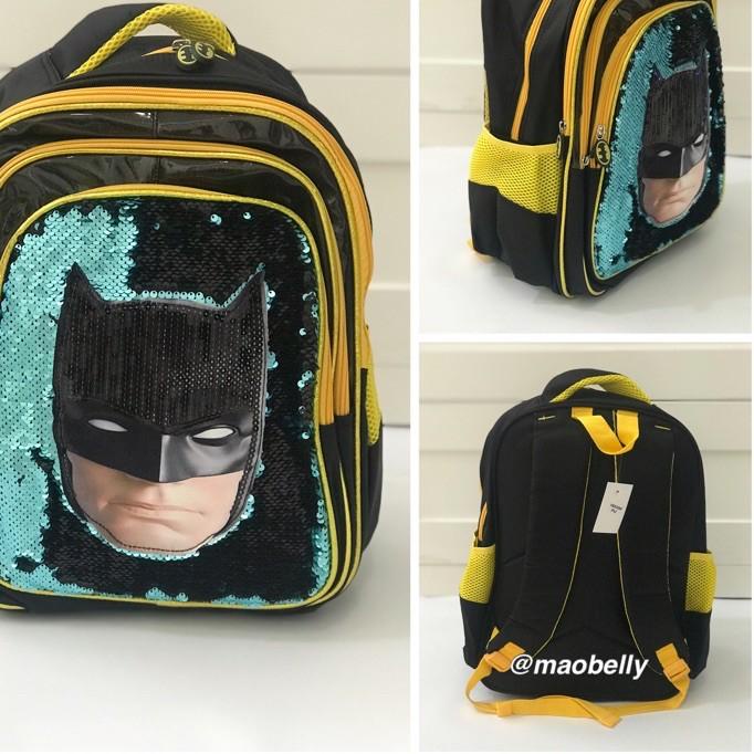 ✷ Tas Sekolah Anak Cowok / Tas Anak TK SD / Tas Sekolah Sequin Superhero LED / Tas Spiderman Batman