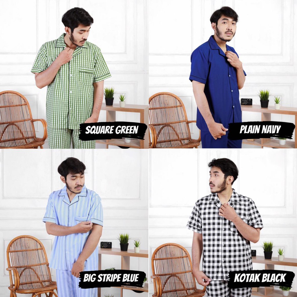 PIYAMA PRIA POLOS & MOTIF / KOTAK SALUR GARIS / KATUN BAJU TIDUR LAKI