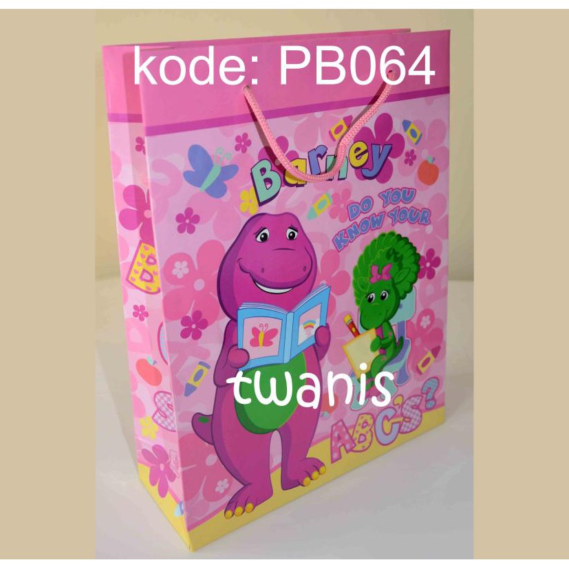 

3 TAS KERTAS SANWA SANSAN WAWAW PAPER BAG GOODIE BAG BARNEY PINK KODE PB064