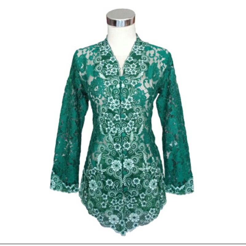 Kebaya Brokat Hijau Botol Kombinasi Bordir new.
