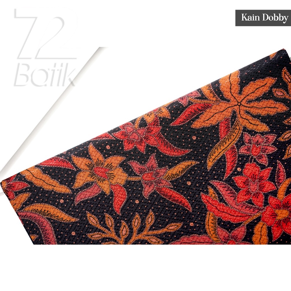 KAIN BATIK PREMIUM Bahan Dobby Motif Kembang Alas Warna Hitam Orange Merah 722980 Cap 72 Jarik Jarit Samping Kebat Panjang Batik Dobby Modern Premium Bahan Seragam Batik Pernikahan Kantor Keluarga Murah Kamen Jadi Batik Bali Lembaran