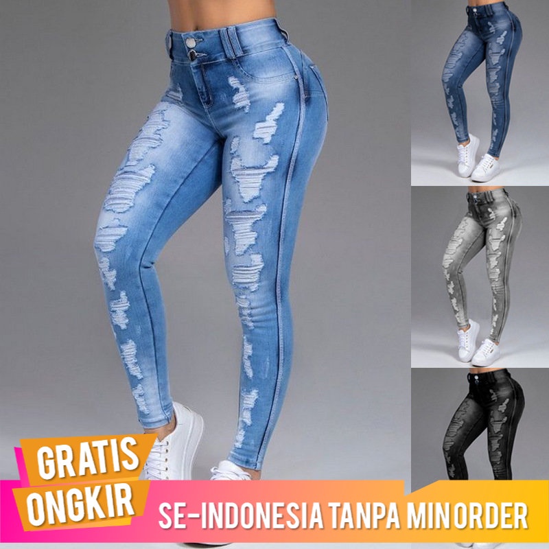 Celana Cewek Barang  Ingin    Wanita Jeans Ripped Pelangsing Stretch Celana Pendek Wanita Celana Pen