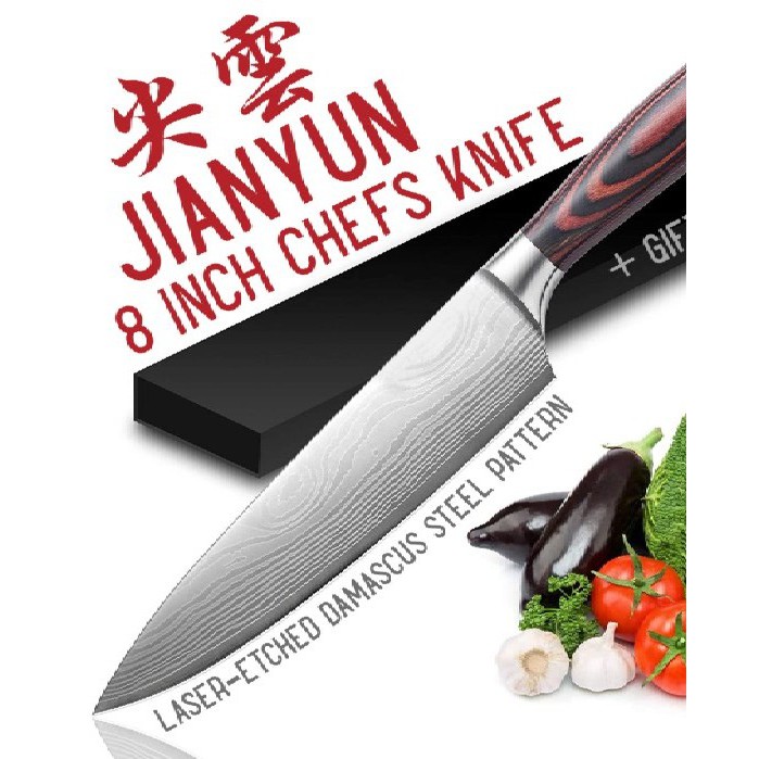 JIANYUN 8inch Damascus Pattern Chefs Knife bahan Stainless Steel