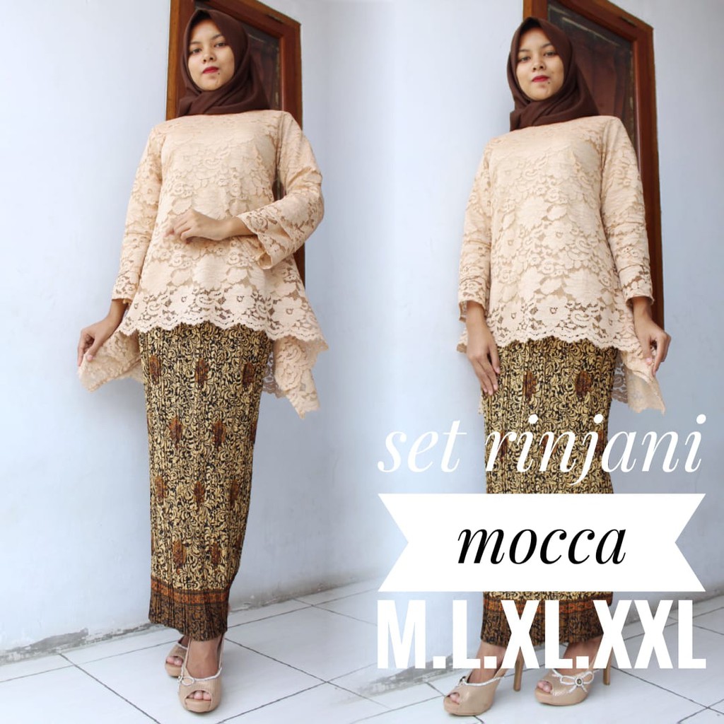 SB Collection Stelan Kebaya Gloria Blouse Brukat Dan Rok Plisket Maxi Jumbo Batik Wanita