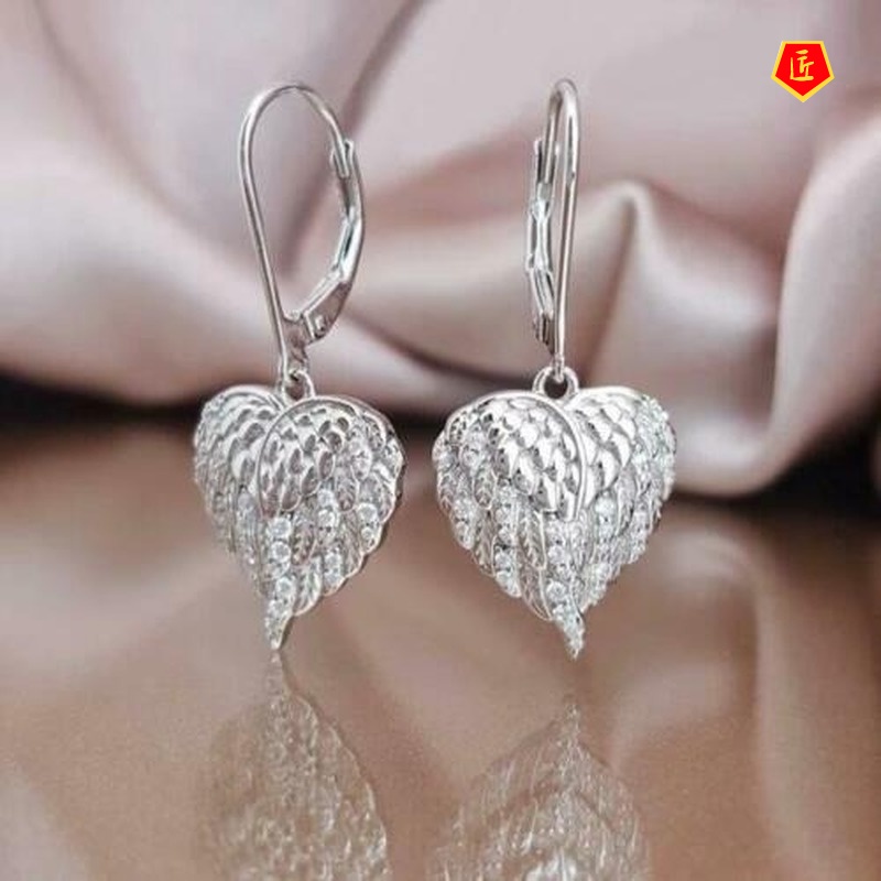 [Ready Stock]Luxury Diamond Heart-Shaped Angel Wings Earrings