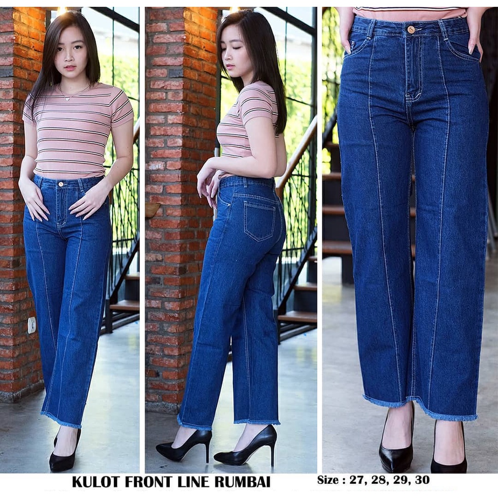 MAGCUN - Kulot Tulang Rawis / Kulot Front Line Rumbai / Haighwaist Kulot Jeans Wanita