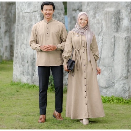 Gamis couple pasangan terbaru 2022 lebaran remaja kekinian / gamis couple Reline busui Kemeja pasang
