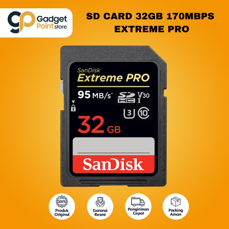 SanDisk Extreme Pro SDHC UHS-I Card 32GB 95MB/s - Original  Garansi Lifetime