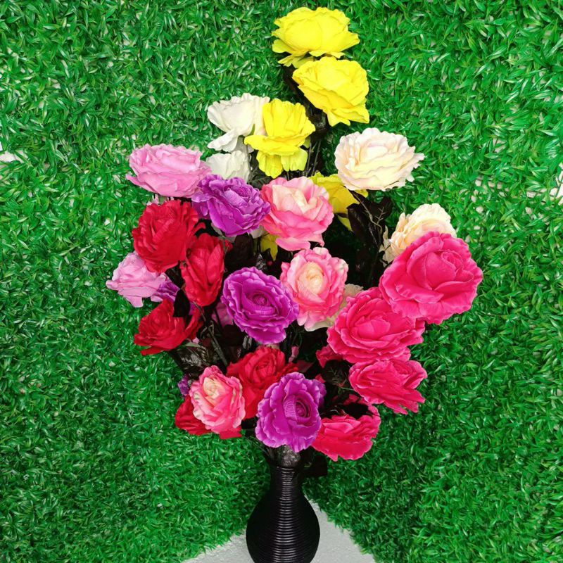 mawar artificial mawar plastik cabang 5 jumbo / mawar tiruan / mawar tangkai panjang
