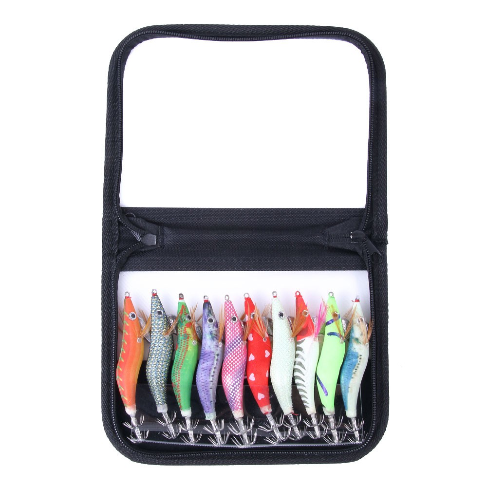 Hengjia 10Pcs Umpan Pancing Bentuk Cumi-cumi Udang 2.5 / 3 / 3.5 # dengan Kail Jig Luminous