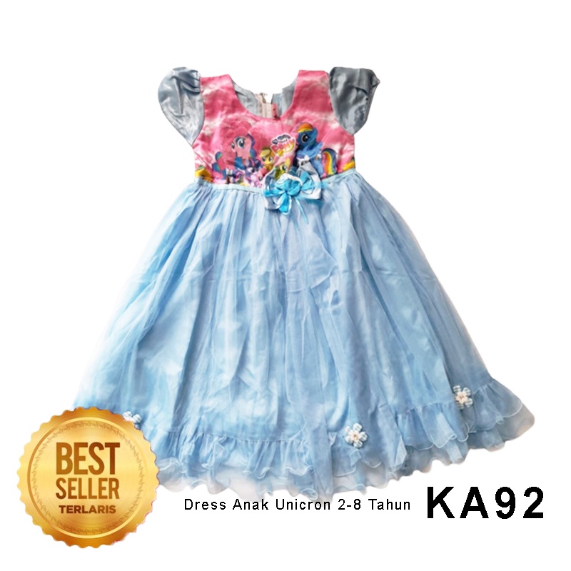 Dress Unicorn Anak 1 Tahun Gaun Anak Perempuan 4 5 Tahun Baju Pesta Ulang Tahun Bahan Satin Premium Tile Tulle KA92