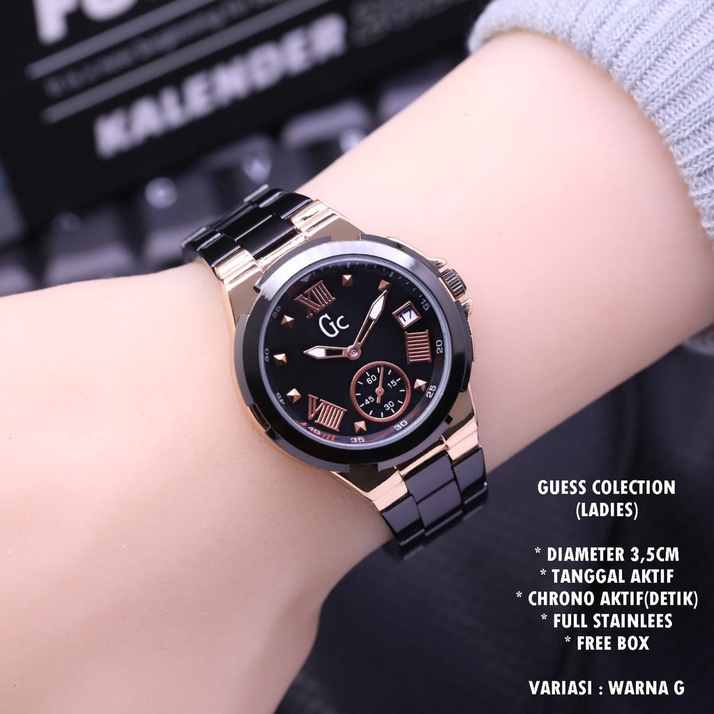 JAM TANGAN WANITA GC RANTAI BODY BULAT TANGGAL &amp; CHRONO AKTIF