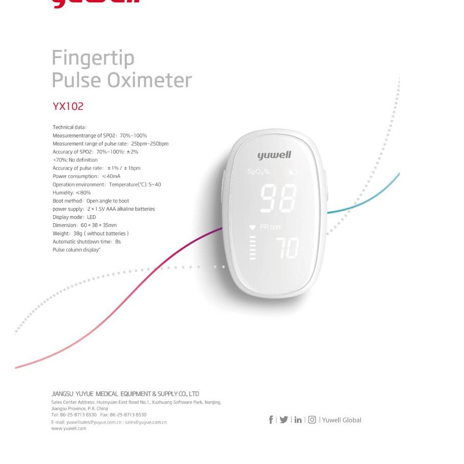 ◊ Oxymeter Yuwell YX 102 / Fingertip Pulse Oximeter Yuwell YX 102 yuwell ♣