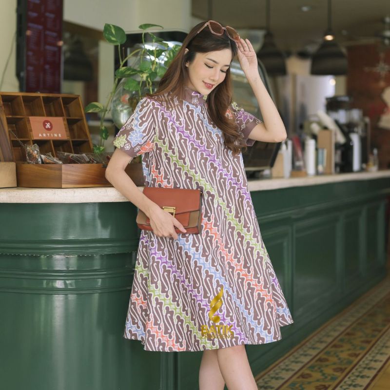 DRESS MOTIF YANA Batik Wanita Prabuseno Cantik Elegan Lucu Kekinian Modis Trendy Seragam Seragaman O