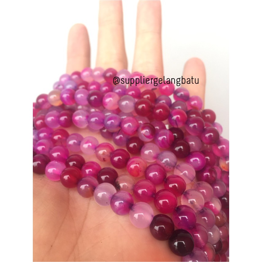 bahan batu 8mm Purple Agate glossy aksesoris korea gelang kalung batu model khas pria wanita fashion