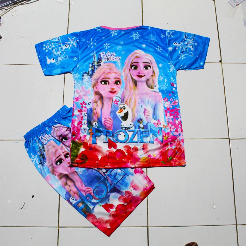 stelan baju frozen fullprin size 2-12thn