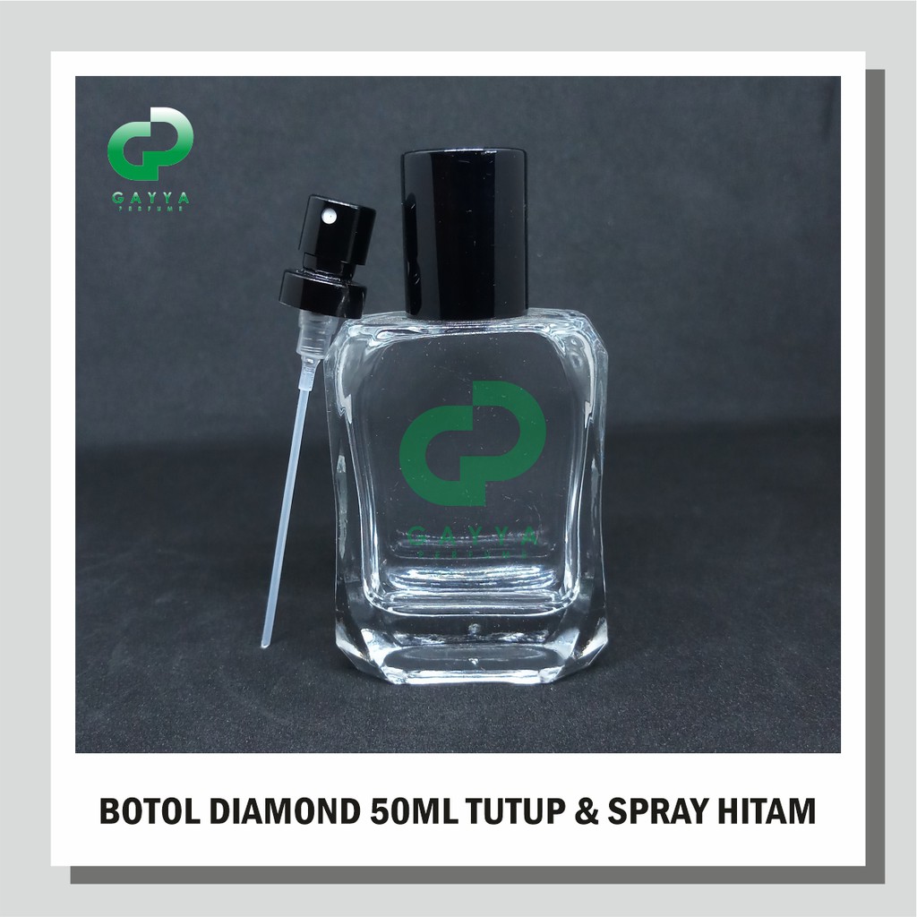 Botol Parfum DIAMOND 50ML Tutup Hitam Spray Hitam - PRESS | 1 lusin