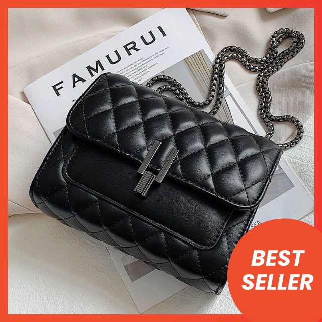Tas Selempang Slempang Sling Bag Bahu Rantai Wanita Korean style Kunci Putar Kekinian Cocok untuk OOTD Kondangan Pesta-1