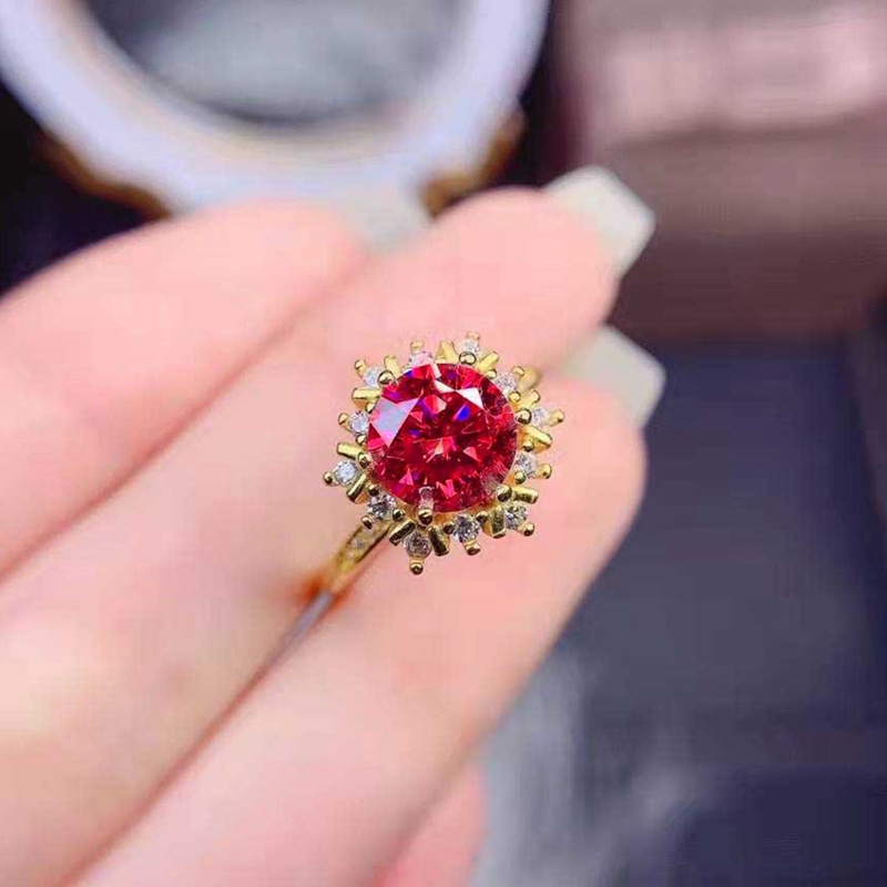 Cincin Wanita Model Minimalis Bahan Cubic Zircon AAA Warna Merah Untuk Pernikahan