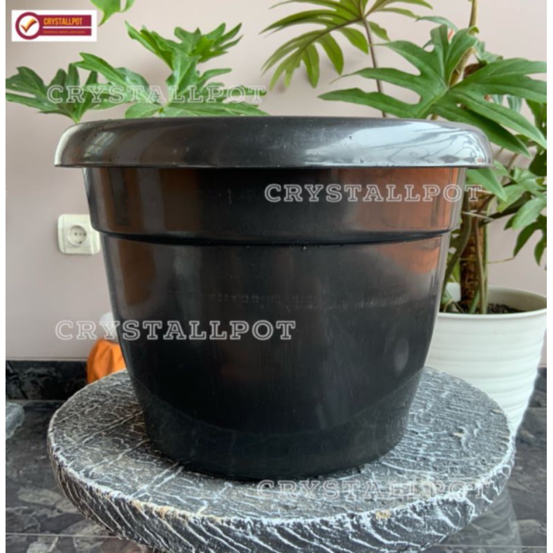 Pot bunga tanaman plastik hitam tulip 30cm kuping - global lion