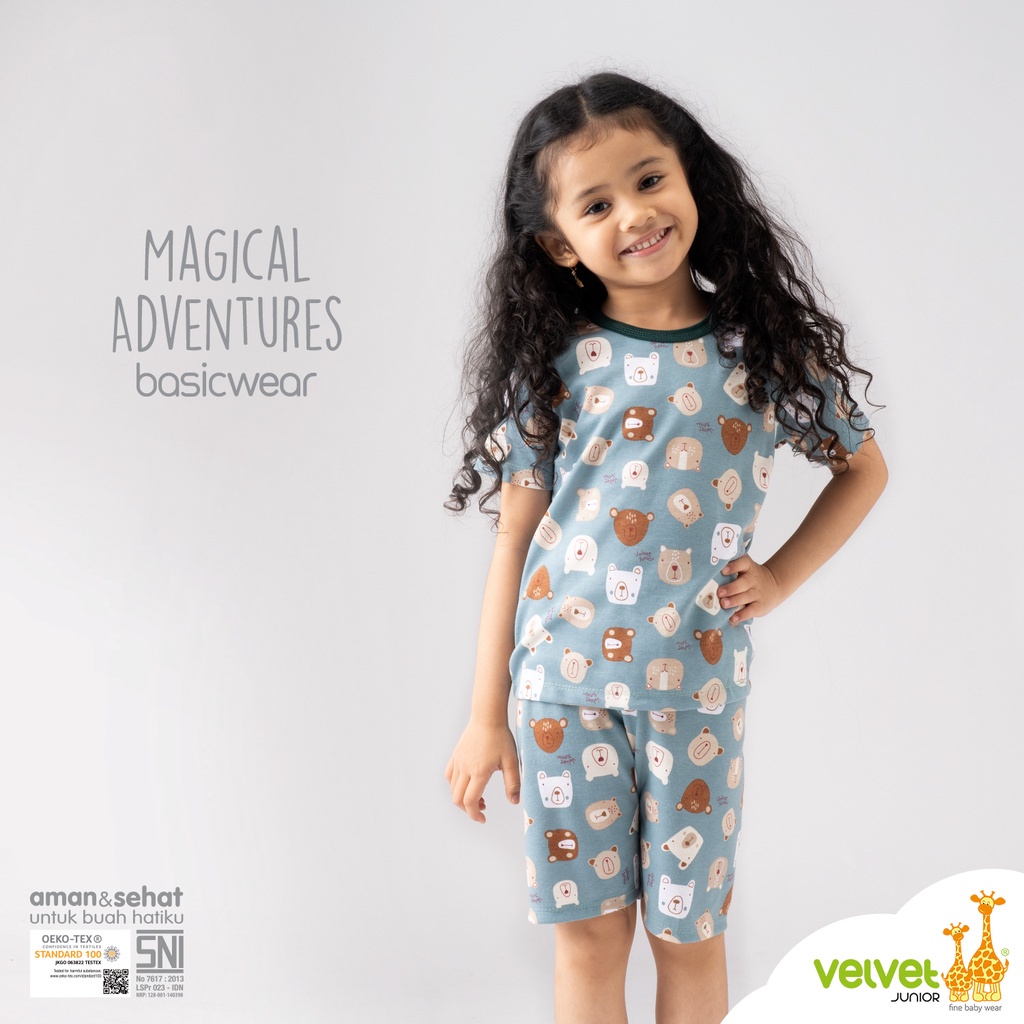 Baju Bayi Setelan Anak Kancing Pundak Pendek Celana Pendek Velvet Junior BasicWear Magical Adventures