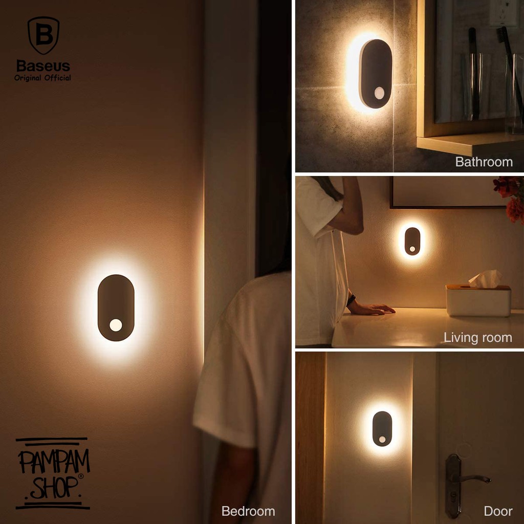 BASEUS ORGINAL Sunshine Lampu Dinding Tidur Kamar Night Light Sensor Magnetic Body Entrance Sleeping