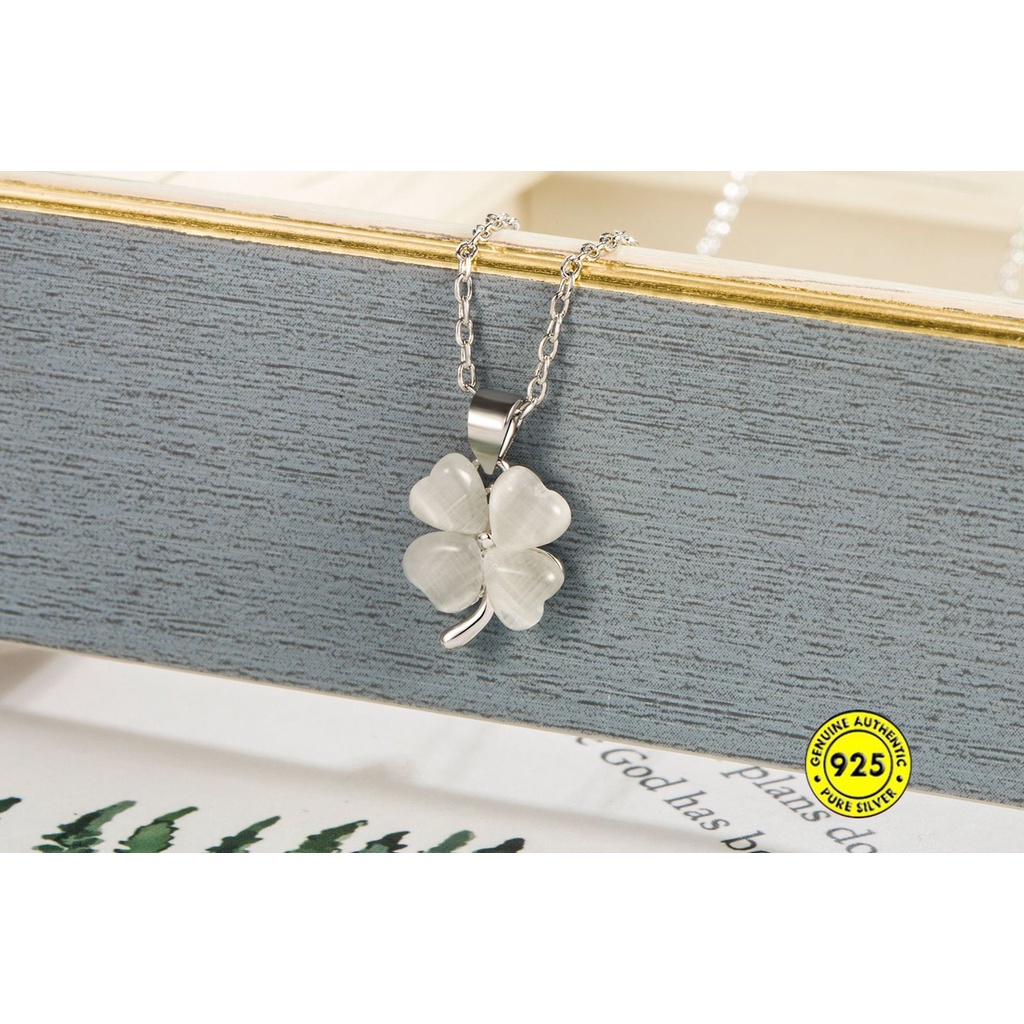 Kalung Rantai Klavikula Desain Clover Opal Bahan S925 Silver Warna Emas Untuk Wanita