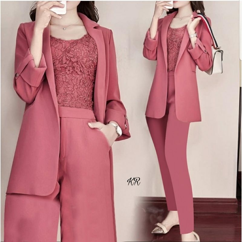 SET JIHYO 3IN1 kr / SETELAN WANITA ELEGAN setelan kemeja celana perempuan blazer celana kulot