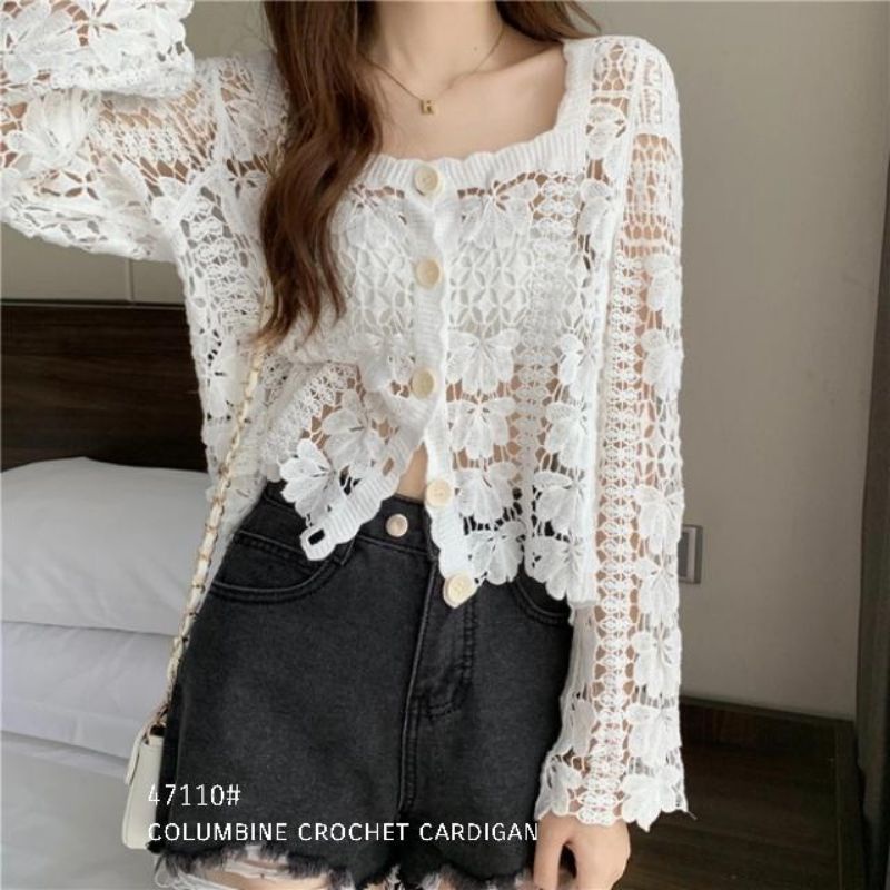 MDLV ~ 47110 COLUMBINE CROCHET CARDIGAN KOREA TERBARU CARDIGAN BRUKAT PREMIUM FASHION IMPORT
