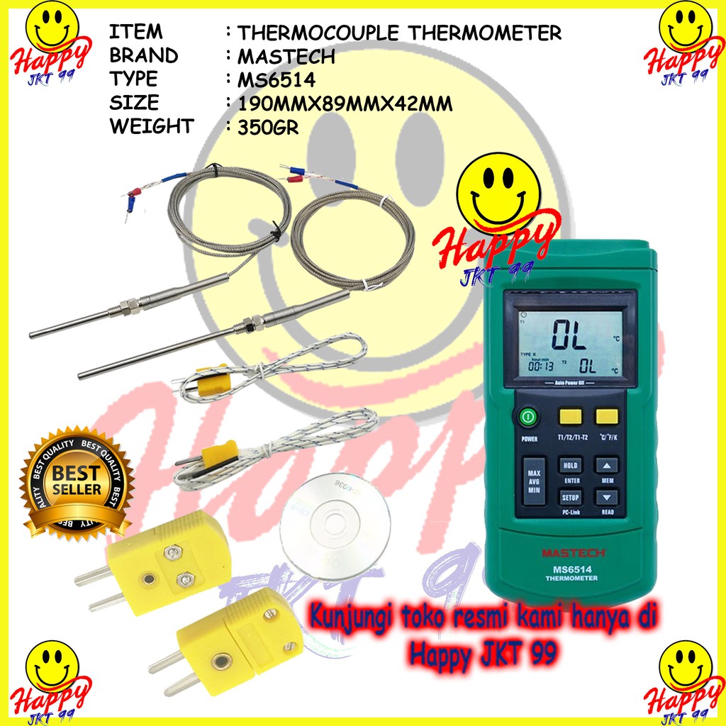 [ HAPPY JKT 99 ] MASTECH MS-6514 MS6514 MS 6514 THERMOCOUPLE DUAL CHANNEL THERMOMETER