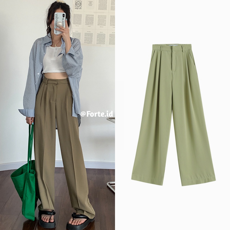 celana kulot wanita korean style loose hitam celana panjang wanita terbaru kekinian high waist