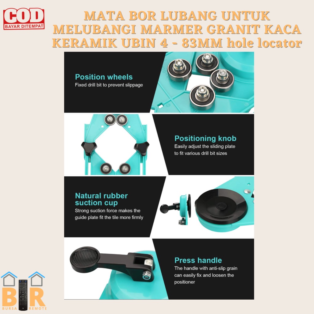 Mata Bor Lubang Untuk Melubangi MARMER GRANIT KACA KERAMIK UBIN 4 - 83MM hole locator