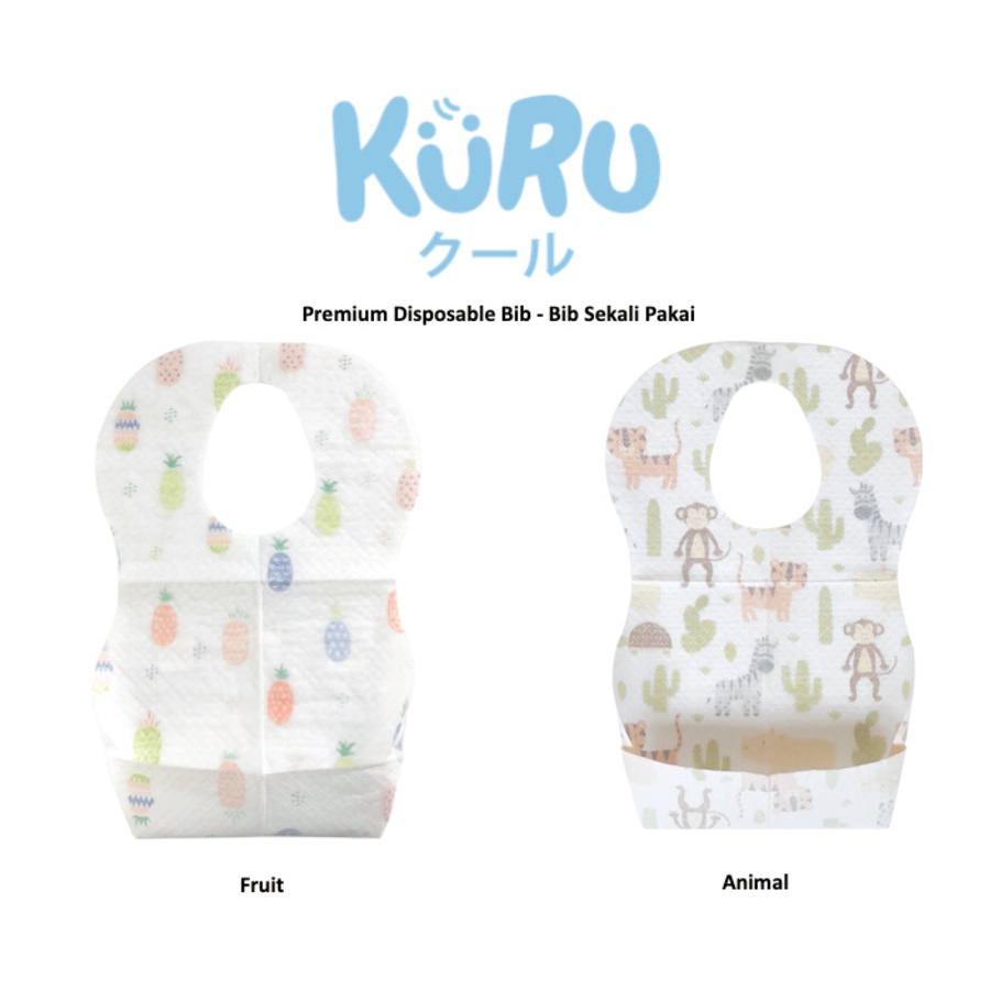 HAZELCARE  KURU Premium Disposable Bib - Celemek Anak Bayi Sekali Pakai Baby Bibs Apron / KURU Sendok Garpu Makan Bayi Baby Flexi Fun Spoon and Fork Set - SF1 - Sendok Garpu Bayi / Kuru Sippy Cup Set Gelas Silicone Baby + Straw Sedotan