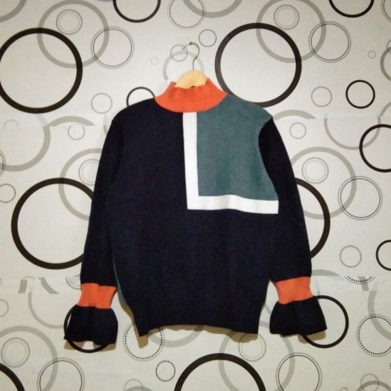Cardigan&sweater/ sweater lengan balon,rajut jaring, fuzzy, vest thrift-4