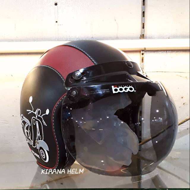 HELM BOGO ORIGINAL - MOTIF VESPA HITAM LIST MERAH
