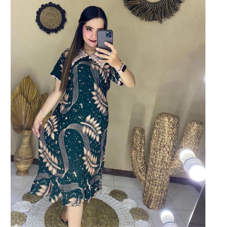 {BTA.01Jl22ᴾ} Daster Arab Kekinian Motif Daun Melody | Resleting Depan Busui Friendly