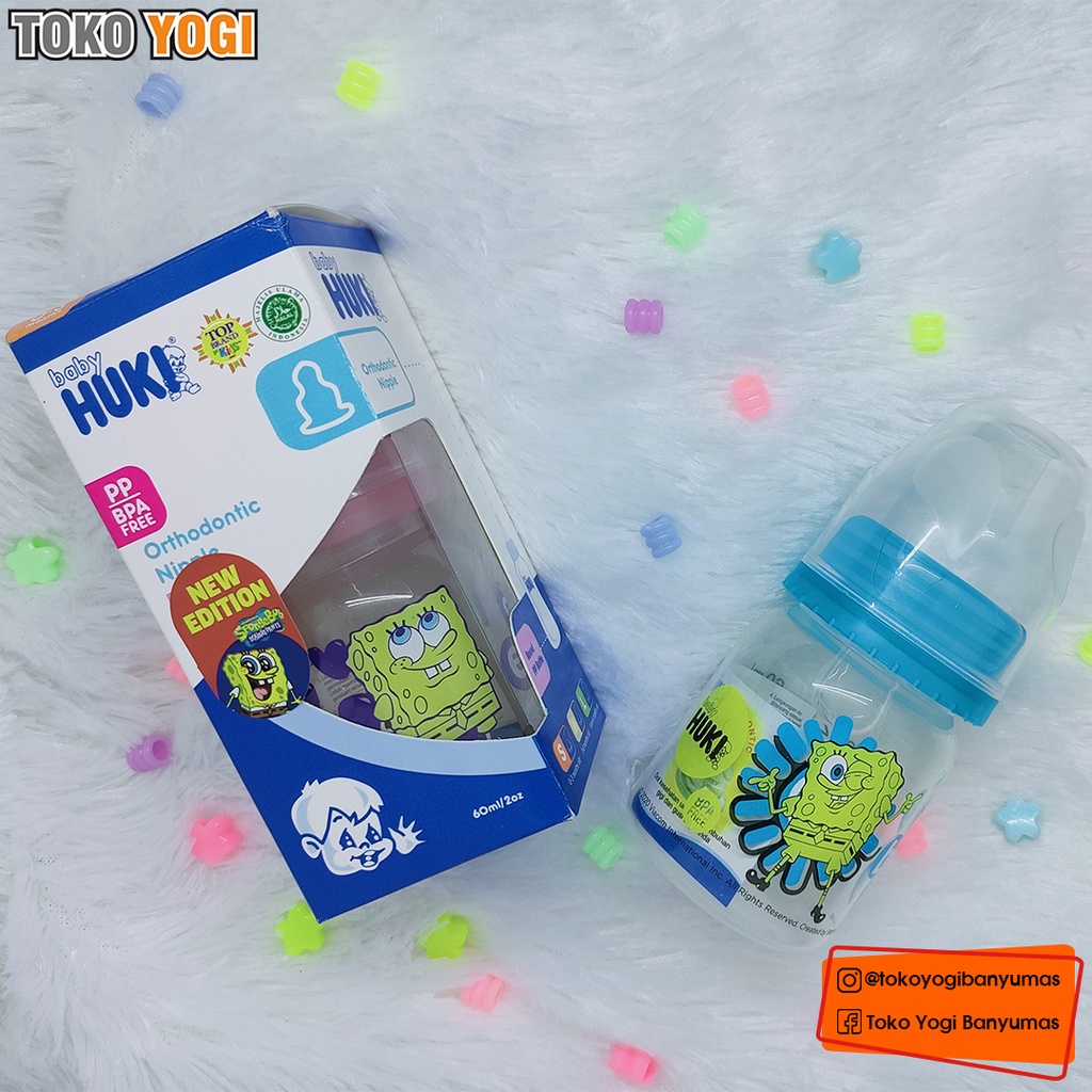 Huki Botol PP Round Orthodontic Nipple 60ML CI0325 (Nipple Gepeng) - Spesial Edition Spongsbob