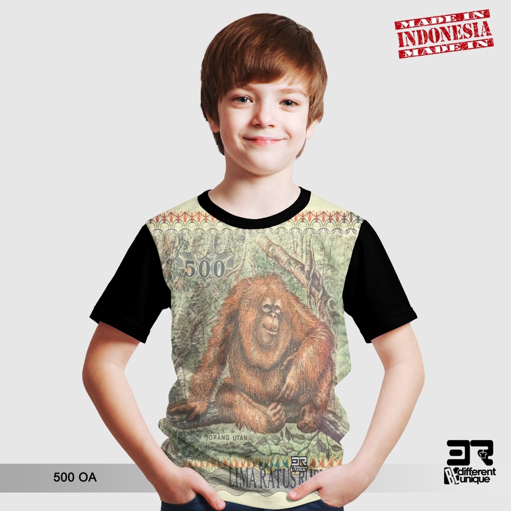 [ COD / BAYAR DI TEMPAT ] KAOS DISTRO PRINTING ANAK ANAK GAMBAR UANG 500 ORANG UTAN