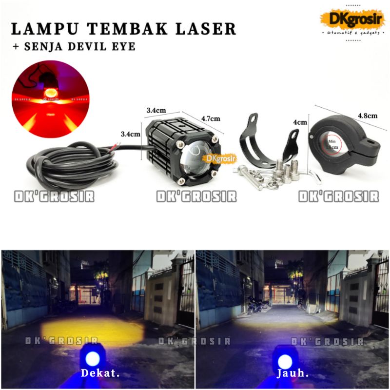 Jual Lampu Tembak Laser Sorot Putih Kuning Devil Eye Merah Mini Driving Motocycle Light