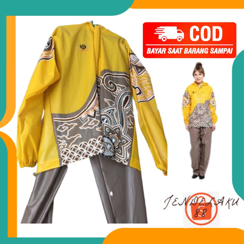 Jas Hujan Wanita Pria Celana Dewasa Cewek Setelan Motif Batik Original Tiger Head