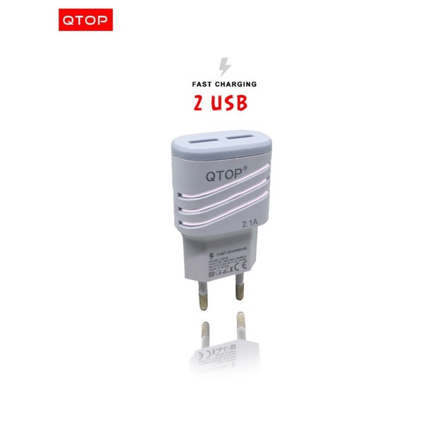 QTOP Travel Adapter 2Port Usb Fast Charger