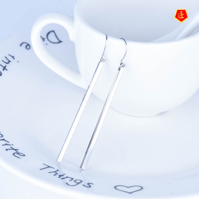 [Ready Stock]S925 Silver Glossy Square Earrings Korean Style Sweet