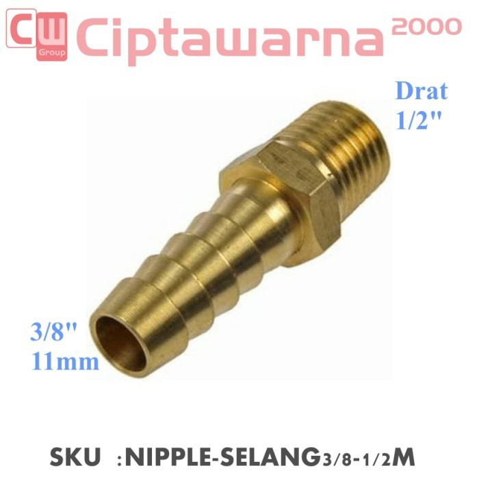 Nipple Nepel Selang 3/8&quot; 11MM x 1/4 1/2 3/4 3/8 &quot; Drat Luar Kuningan