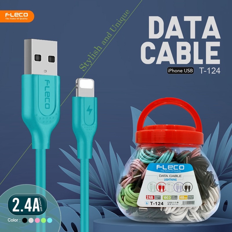 PROMO PER TOPLES ISI 40PCS KABEL DATA FLECO T124 LIGHTNING FAST CHARGING FC PROMO