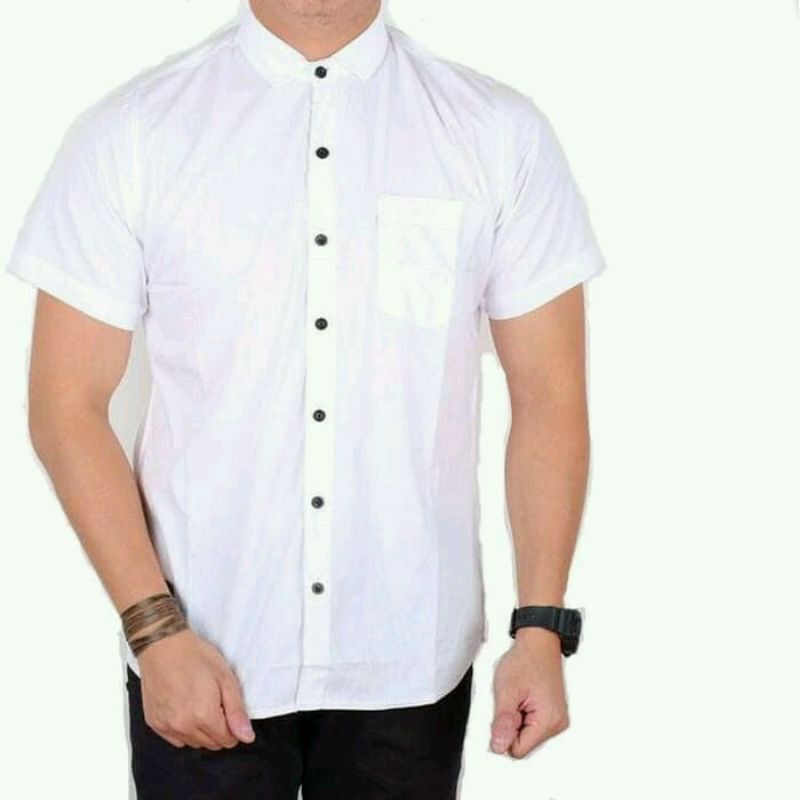 Kemeja Lengan Pendek /Kemeja Polos / Kemeja Slimfit / Kemeja Casual Pendek PUTIH