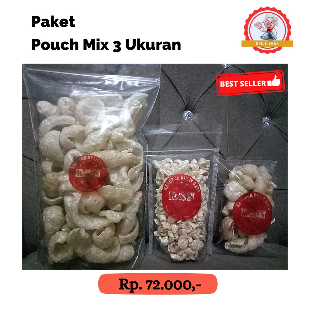 

KERUPUK KULIT BABI RENYAH DAN GURIH - KEMASAN POUCH MIX UKURAN